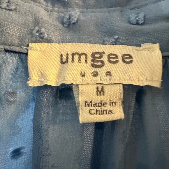 UMGEE Dusty Blue Sheer Textured Dot Tunic blouse 3/4 Sleeves Size Medium - Picture 4 of 7